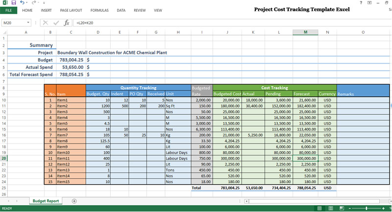 Project Cost Tracking Template in Excel